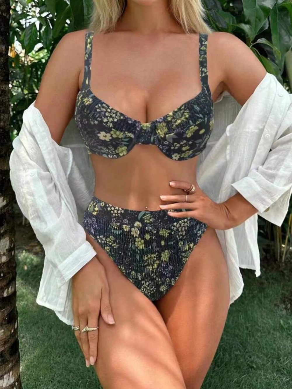 SHEIN Swim Floral Smocked Underwire Bikini Set | NWT | XL - Picture 1 of 7